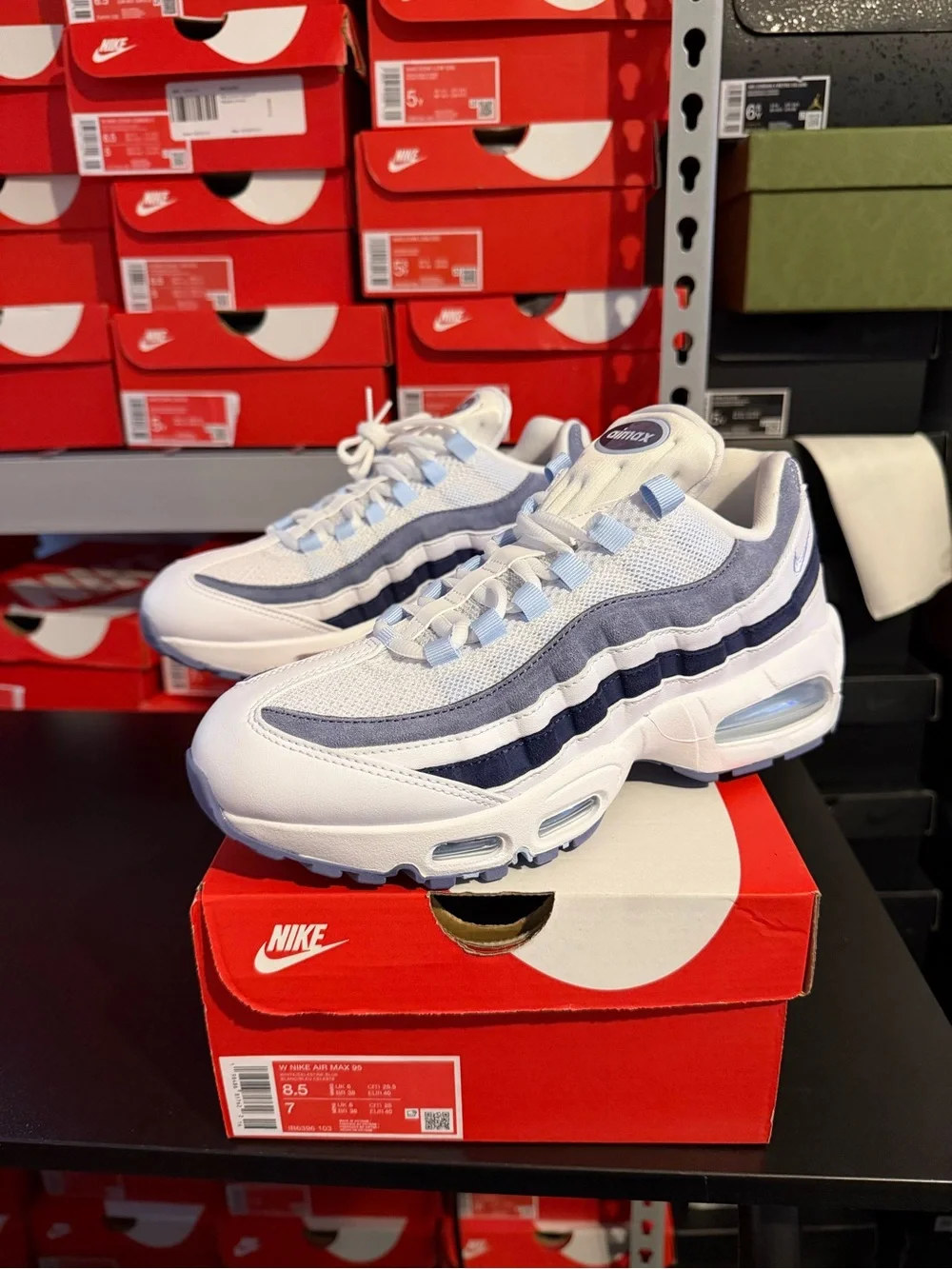 Nike Air Max 95 White with Light Blue and Navy Accents Women